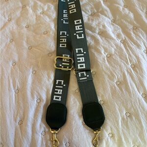 Clare V Dark Green with white CIAO cross body Strap with Gold Details.  New